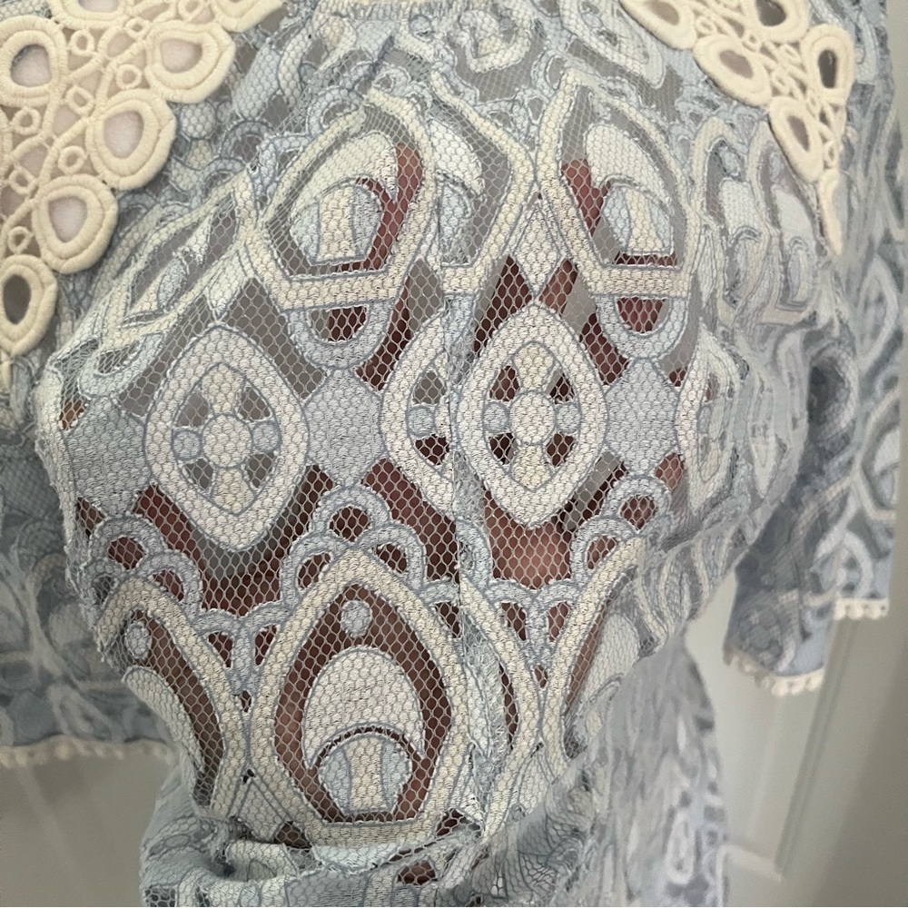 HD in Paris Anthropologie Blue Sheer Lace‎ Top SZ XS A-Line Fairy Whimsical 34” - Picture 10 of 13